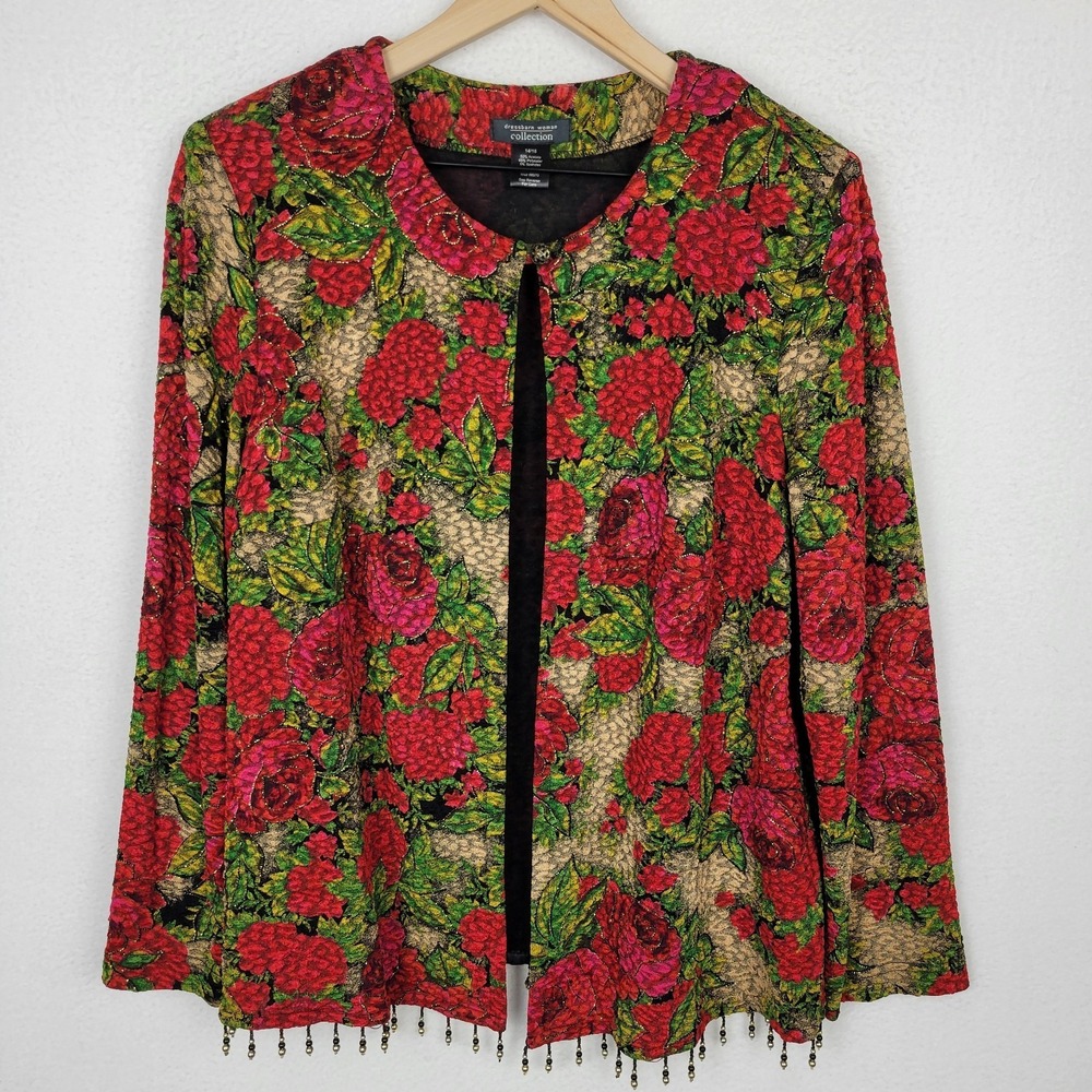 VTG Dressbarn Woman Floral Beaded Hem Jacket Womens 14/16 Glam Maximalist USA